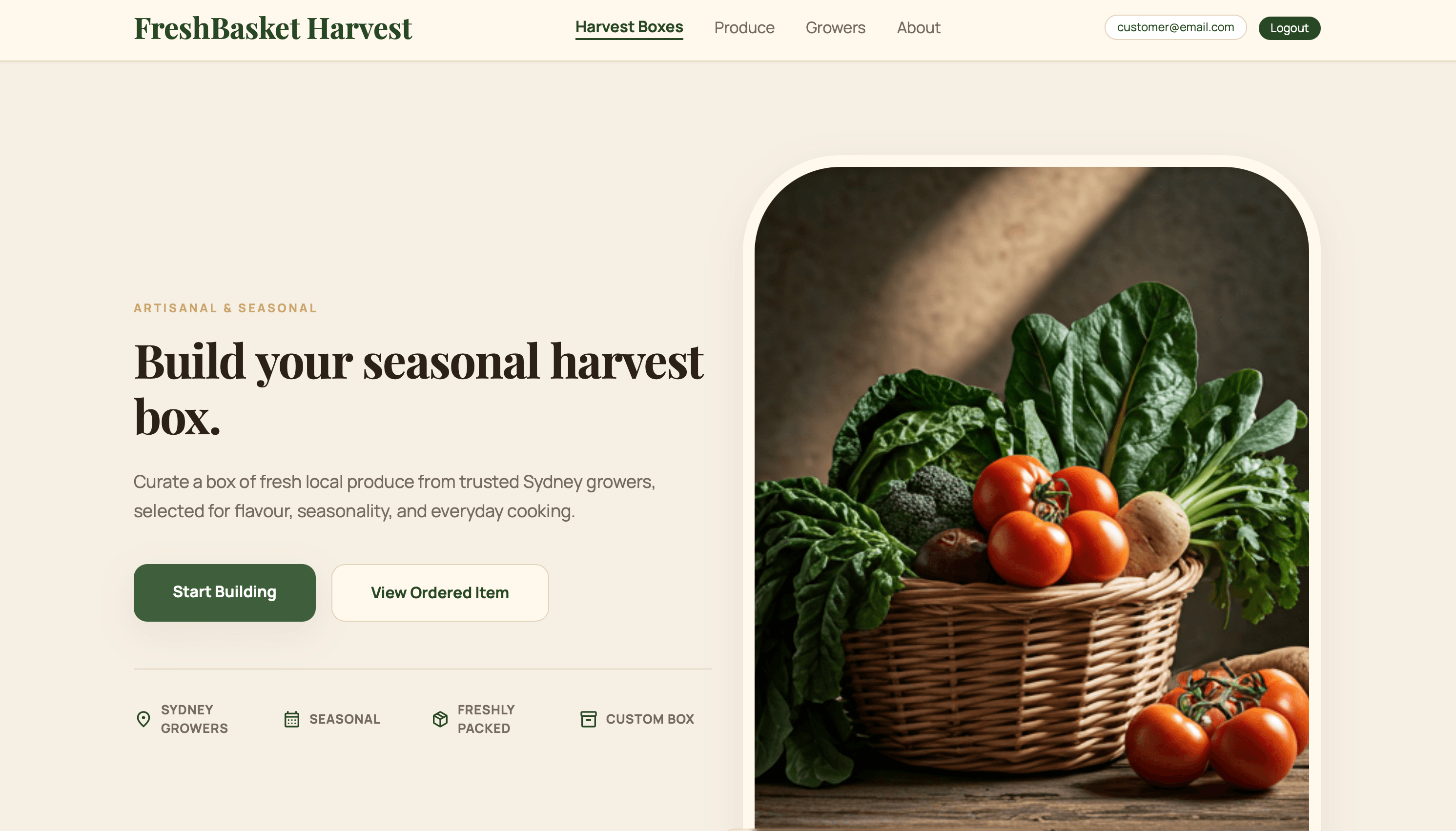 FreshBasket Landing Page: Application landing page evidence showing the deployed FreshBasket user interface.