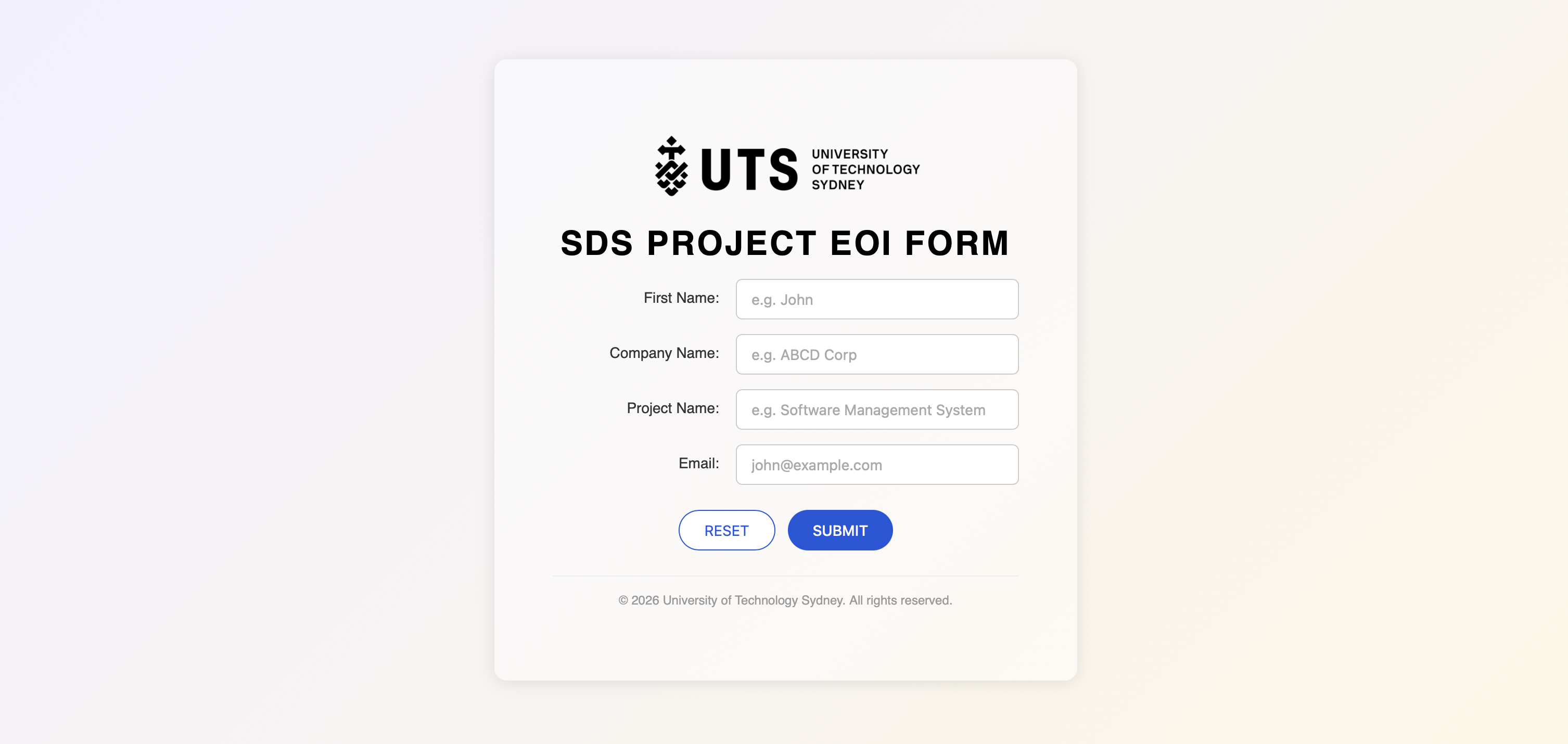 Project EOI form interface preview